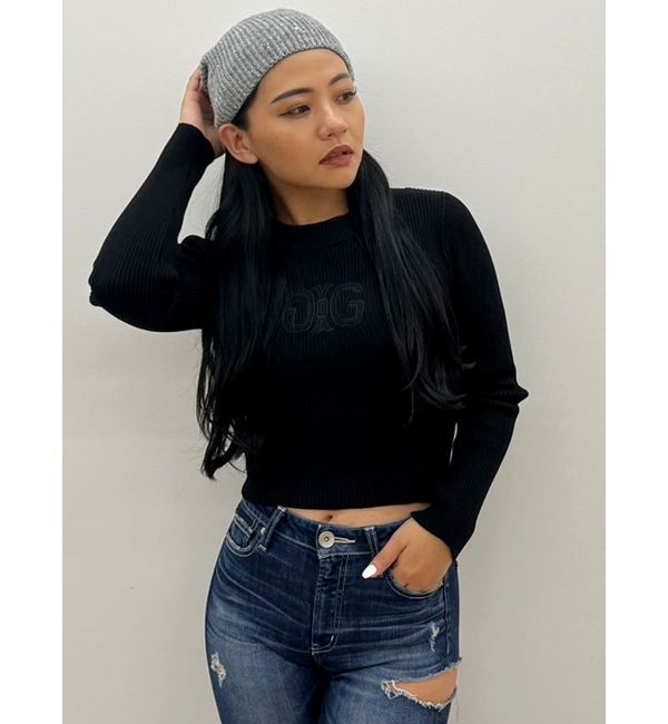 GYDA「SymmetryGYDA embroideryニットトップス」|ニット・セーター|ブラック