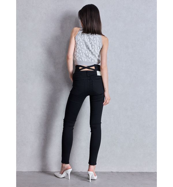 GYDA「ハイウエストバッククロスダメージスキニーデニムパンツ」|デニム|