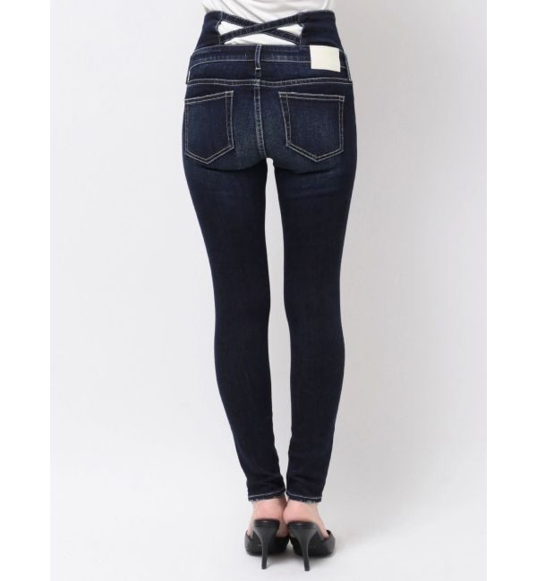 GYDA「ハイウエストバッククロスダメージスキニーデニムパンツ」|デニム|