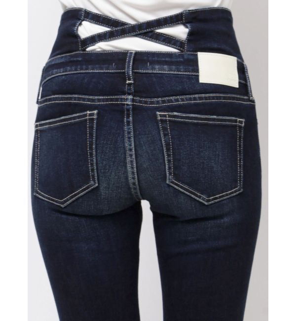 GYDA「ハイウエストバッククロスダメージスキニーデニムパンツ」|デニム|