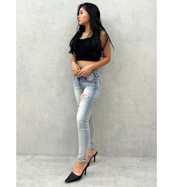 GYDA「ハイウエストバッククロスダメージスキニーデニムパンツ」|デニム|