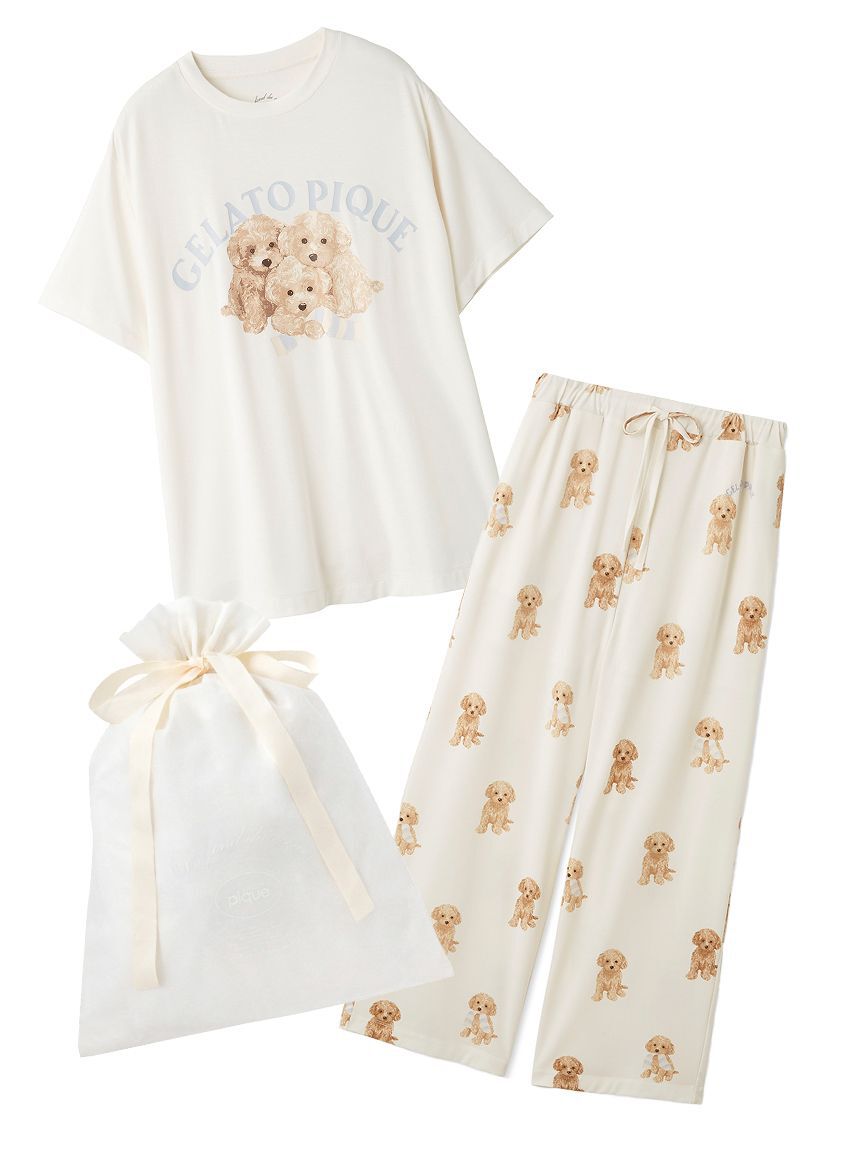 gelato pique「【ラッピング済み】トイプードルワンポイントTシャツ＆ロングパンツSET」|ルームウェア|