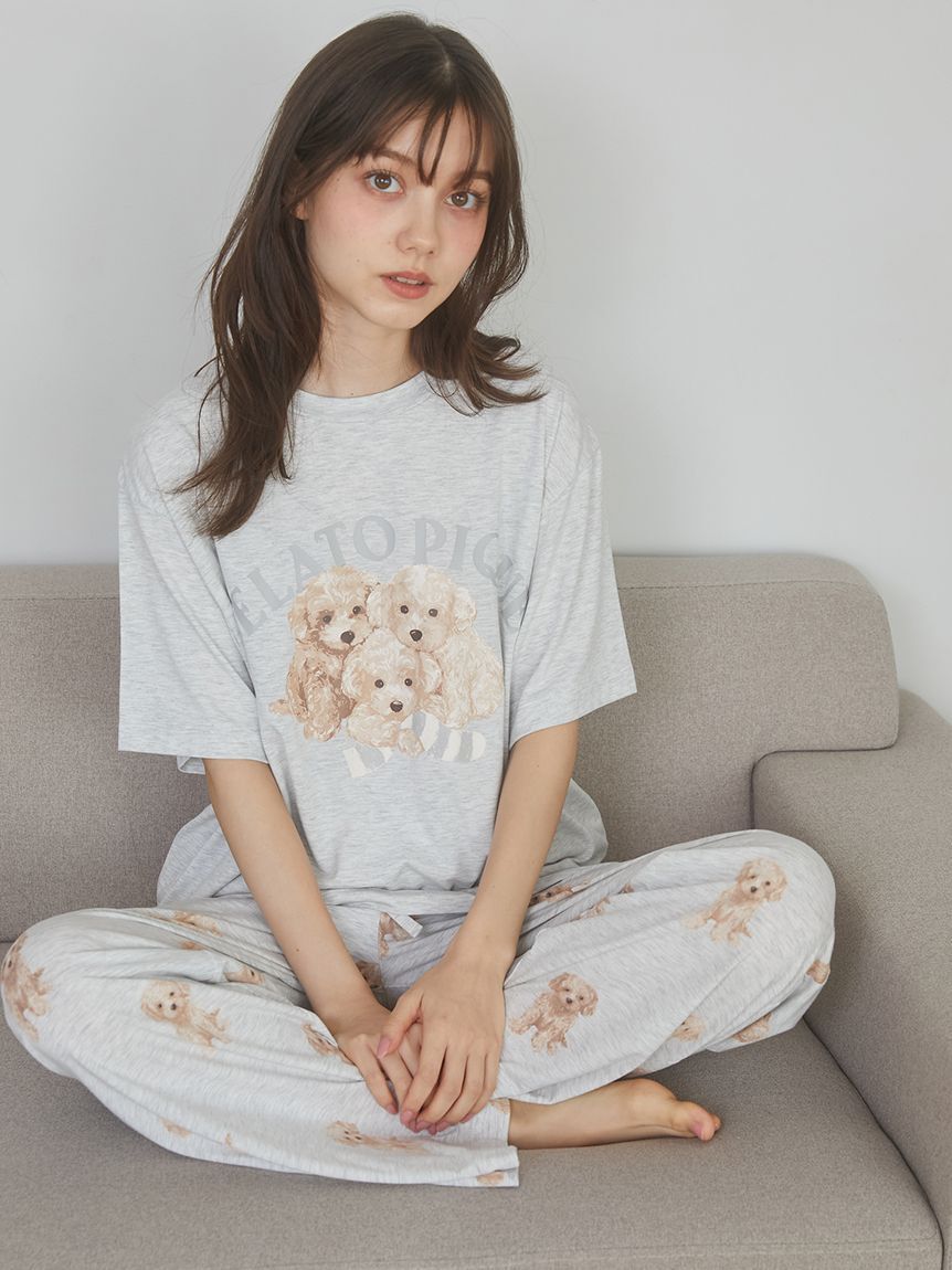 gelato pique「【ラッピング済み】トイプードルワンポイントTシャツ＆ロングパンツSET」|ルームウェア|