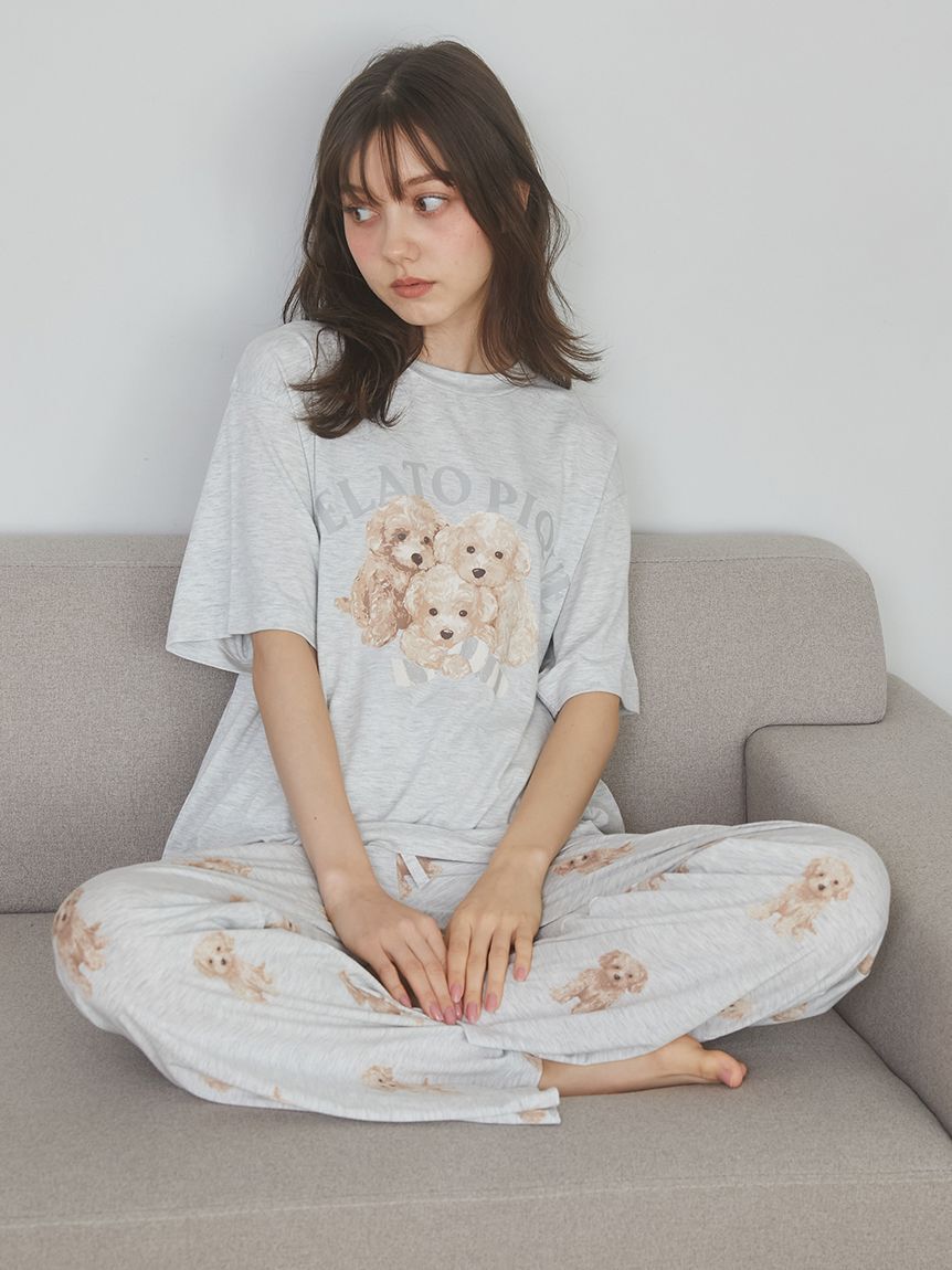 gelato pique「【ラッピング済み】トイプードルワンポイントTシャツ＆ロングパンツSET」|ルームウェア|