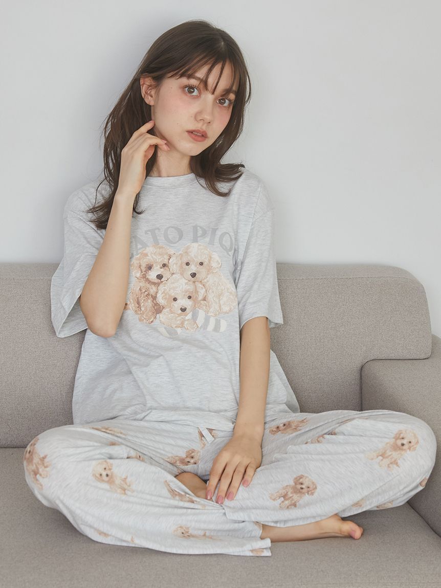 gelato pique「【ラッピング済み】トイプードルワンポイントTシャツ＆ロングパンツSET」|ルームウェア|