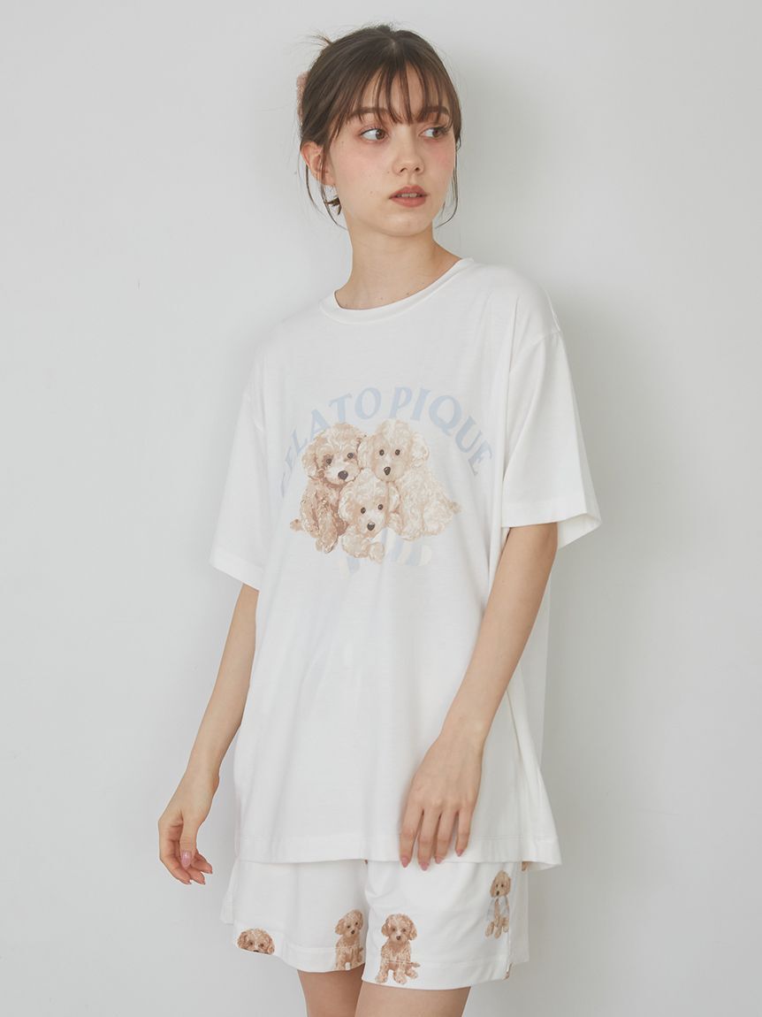 gelato pique「【ラッピング済み】トイプードルワンポイントTシャツ＆ロングパンツSET」|ルームウェア|