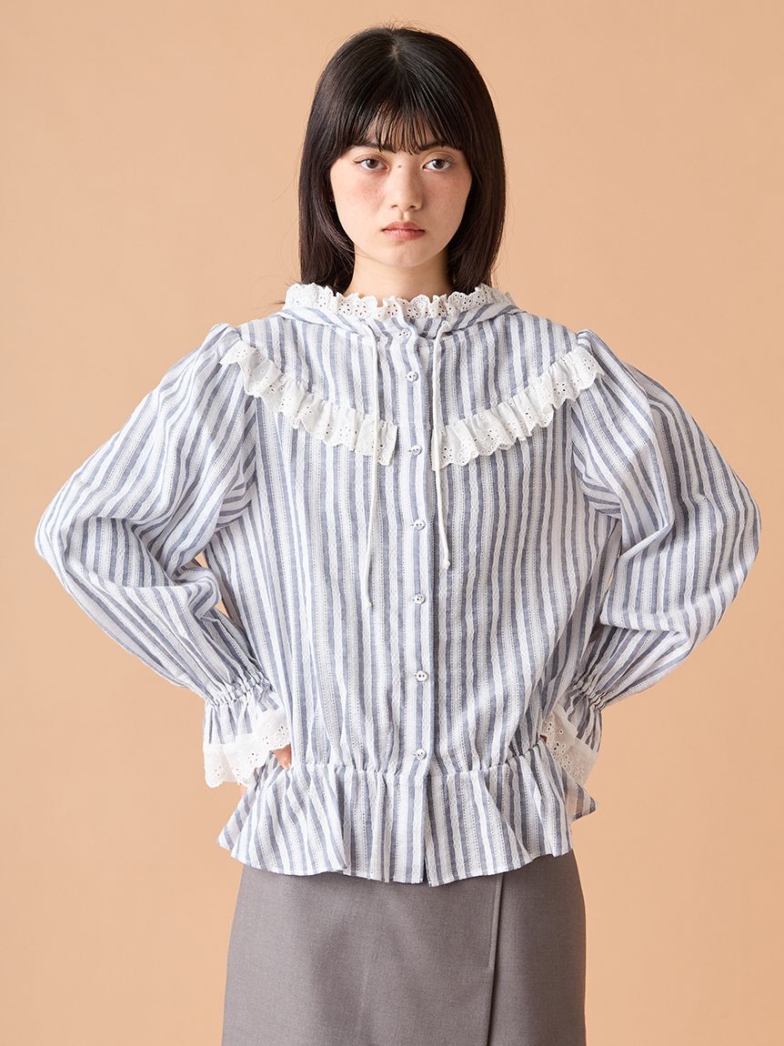 LILY BROWN「フーディーコットンレースブラウス」|シャツ・ブラウス|STRIPE