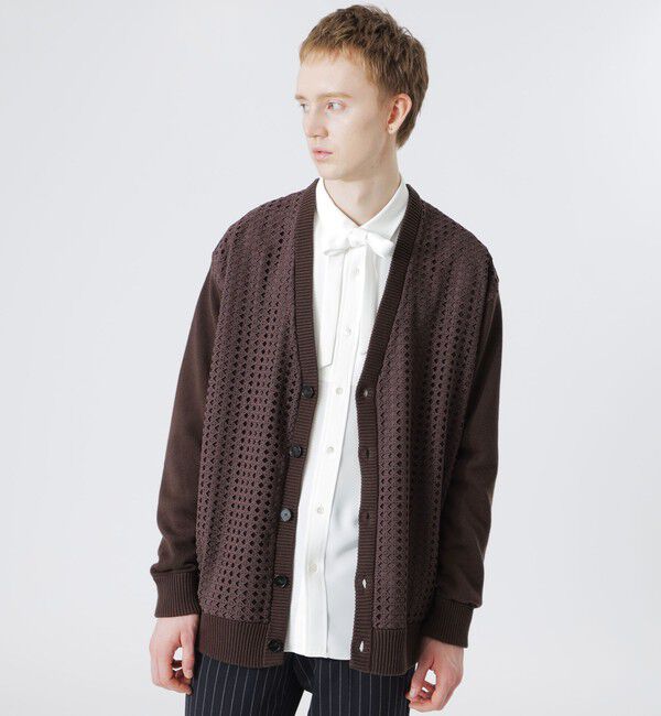  「ダイヤブレイド レースニットカーデ」|ニット・セーター|ブラウン