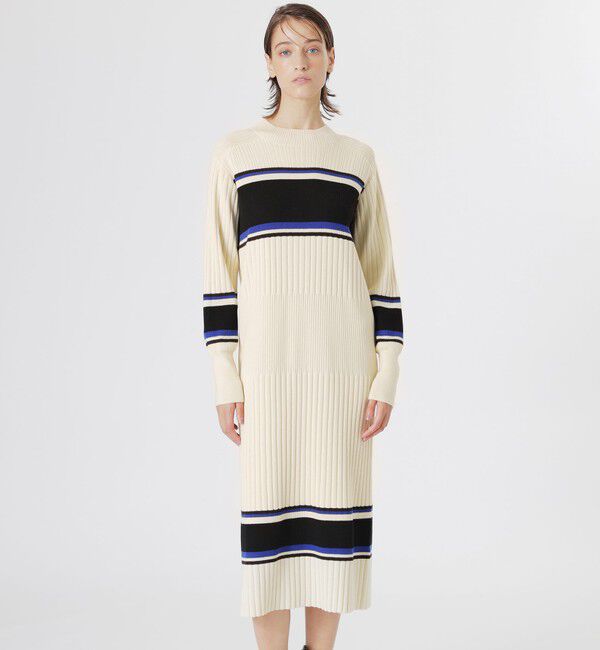 「カラーブロッキングニットドレス」|ワンピース|ホワイト