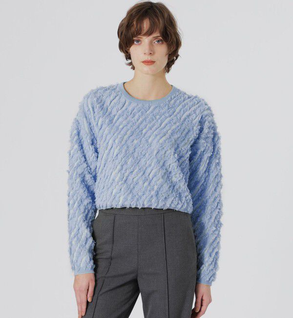  「カットジャガードプルオーバー」|ニット・セーター|サックスブルー3