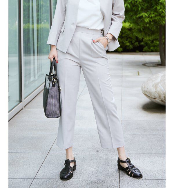 IKKA LOUNGE「リネンライクセミワイドパンツ(SETUP)」|その他|ライトグレイ