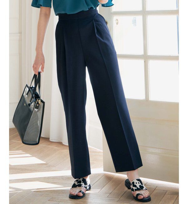 IKKA LOUNGE「リネンライクセミワイドパンツ(SETUP)」|その他|ネイビー