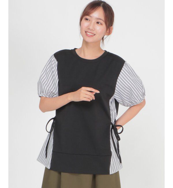 ikka「半袖カット切り替えプルオーバー」|その他|ブラック