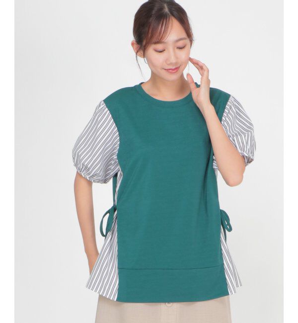 ikka「半袖カット切り替えプルオーバー」|その他|グリーン