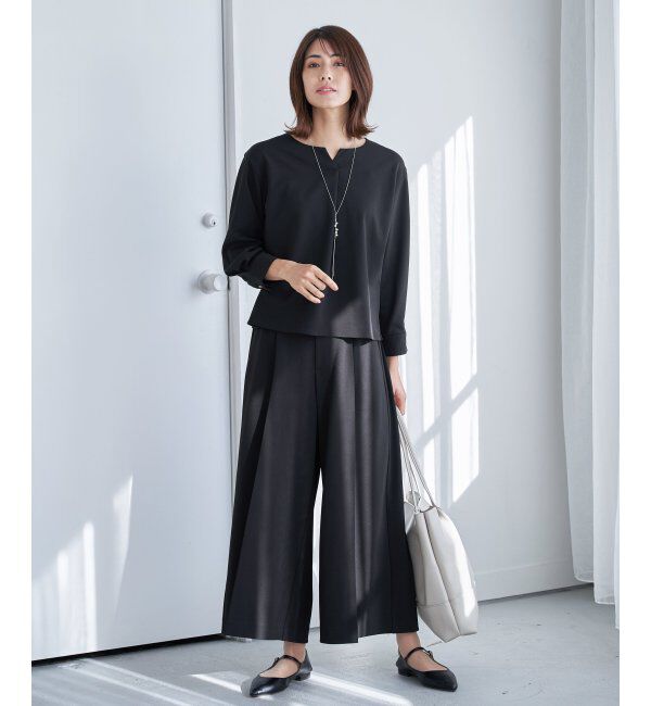 IKKA LOUNGE「ストレッチ長袖フレアセットアップ」|ワンピース|ブラック