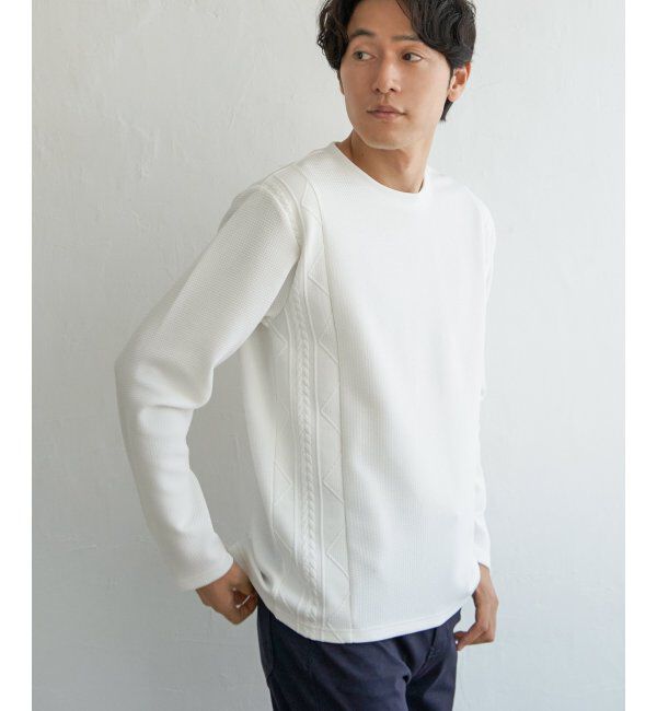 ikka「フクレジャガード切り替えロンT」|Tシャツ・カットソー|ホワイト