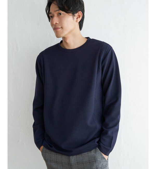 ikka「フクレジャガード切り替えロンT」|Tシャツ・カットソー|ネイビー