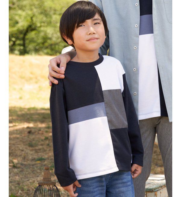 ikka kids「【親子おそろい】ポンチブロックスロンT（120~160cm）」|Tシャツ・カットソー|