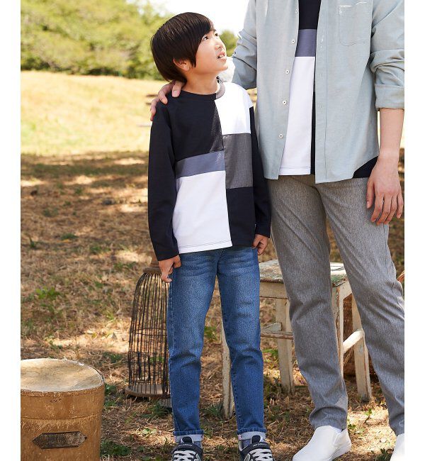 ikka kids「【親子おそろい】ポンチブロックスロンT（120~160cm）」|Tシャツ・カットソー|