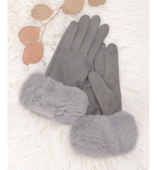 ikka「エコスエードフェイクファー付きグローブ」|手袋|グレー