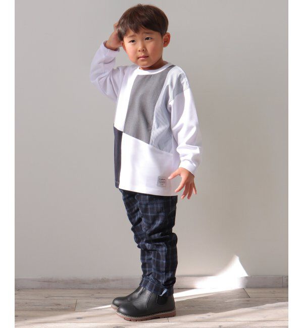 ikka kids「ストライプ切り替えブロックスT（120~160cm）」|Tシャツ・カットソー|