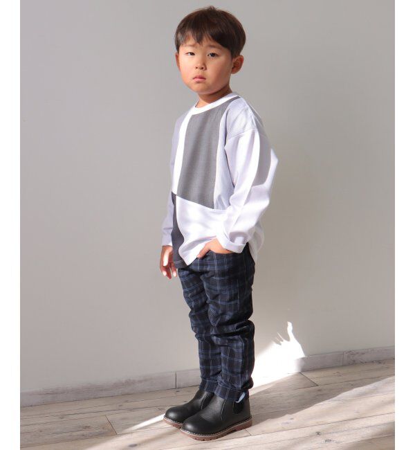 ikka kids「ストライプ切り替えブロックスT（120~160cm）」|Tシャツ・カットソー|