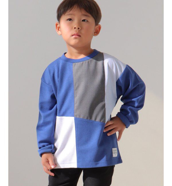 ikka kids「ストライプ切り替えブロックスT（120~160cm）」|Tシャツ・カットソー|ブルー