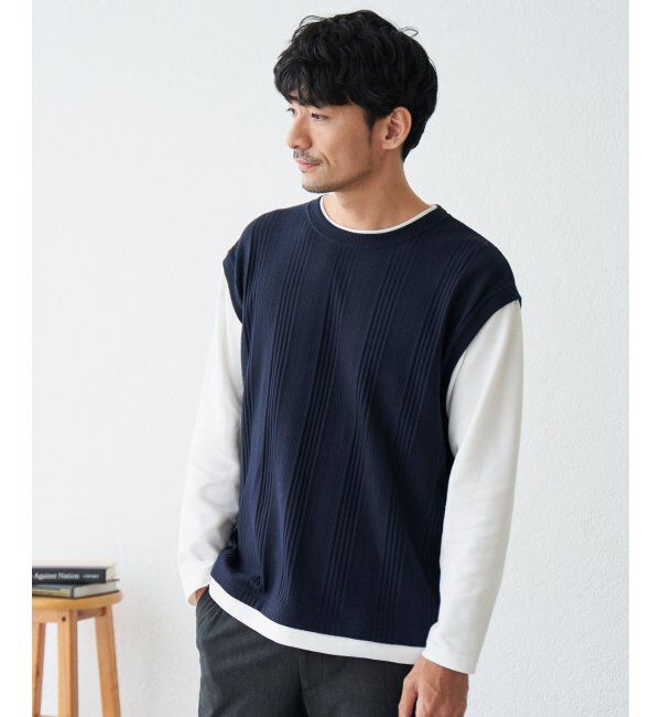 ikka「ヘリンボンジャカードフェイクベストロンT」|Tシャツ・カットソー|