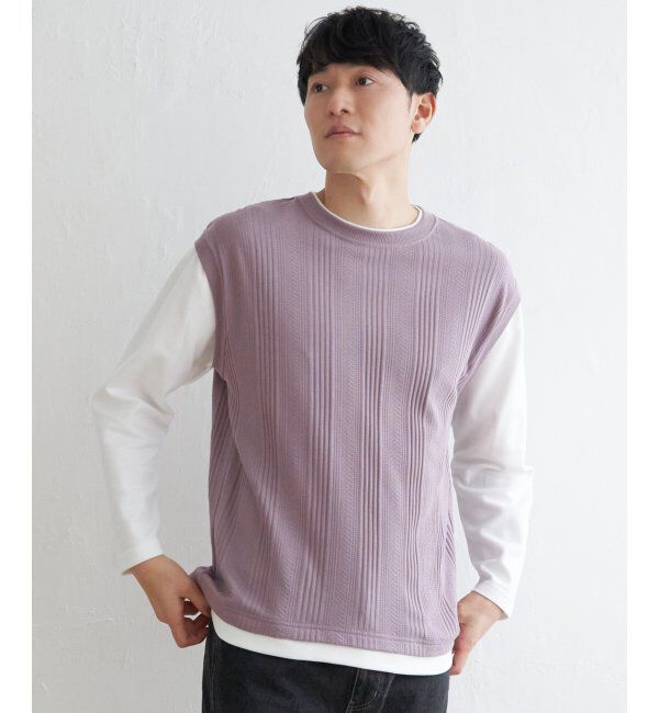 ikka「ヘリンボンジャカードフェイクベストロンT」|Tシャツ・カットソー|