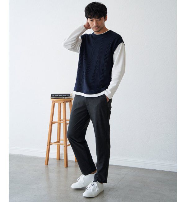 ikka「ヘリンボンジャカードフェイクベストロンT」|Tシャツ・カットソー|