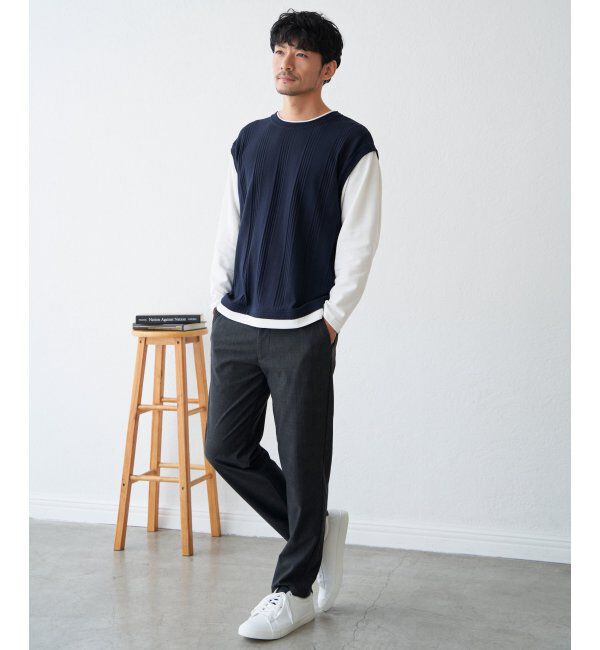 ikka「ヘリンボンジャカードフェイクベストロンT」|Tシャツ・カットソー|