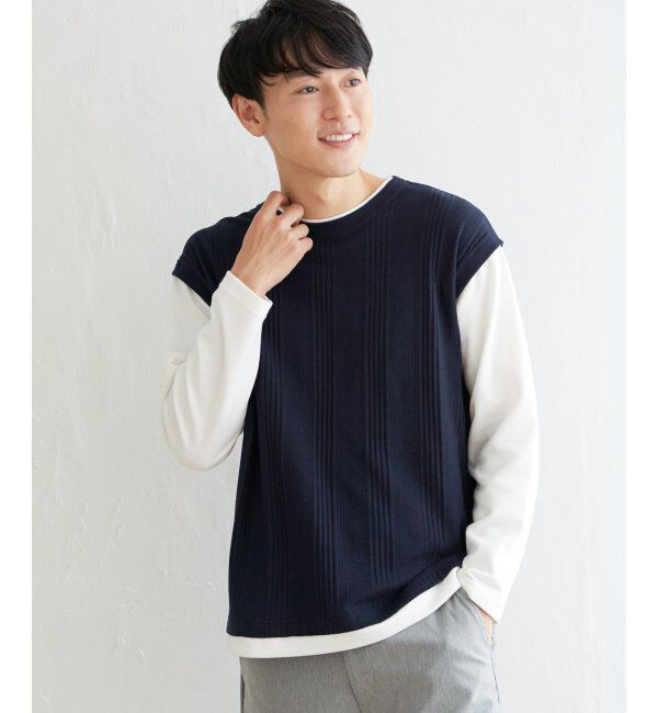 ikka「ヘリンボンジャカードフェイクベストロンT」|Tシャツ・カットソー|