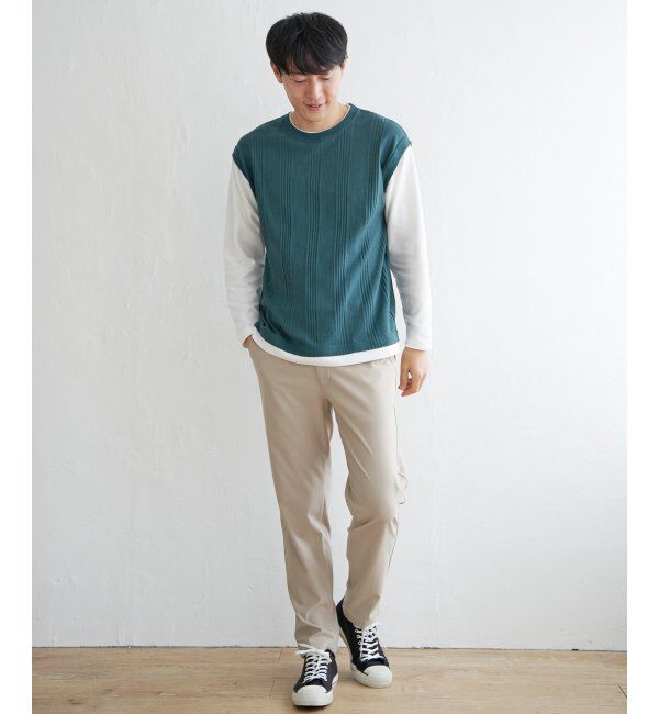 ikka「ヘリンボンジャカードフェイクベストロンT」|Tシャツ・カットソー|