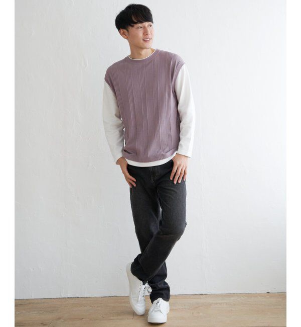 ikka「ヘリンボンジャカードフェイクベストロンT」|Tシャツ・カットソー|