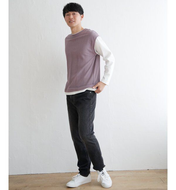 ikka「ヘリンボンジャカードフェイクベストロンT」|Tシャツ・カットソー|