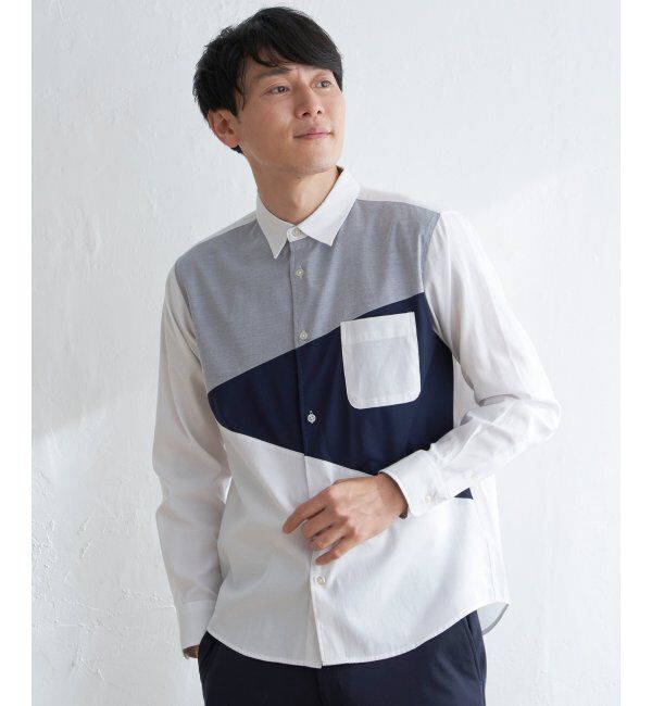 ikka「オックスブロックスナナメキリカエＳＨ」|シャツ・ブラウス|ホワイト