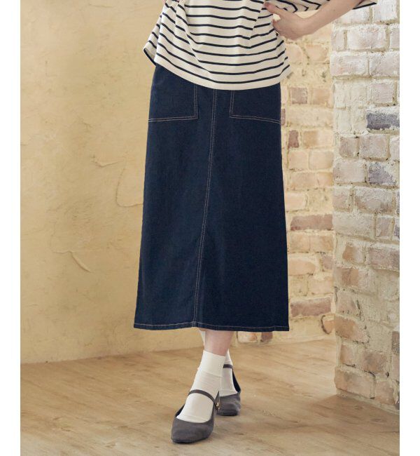 ikka「ストレッチIラインスカート」|スカート|ネイビーブルー