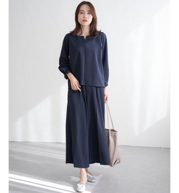 IKKA LOUNGE「GOKU楽 長袖フレアセット」|ワンピース|ネイビーブルー