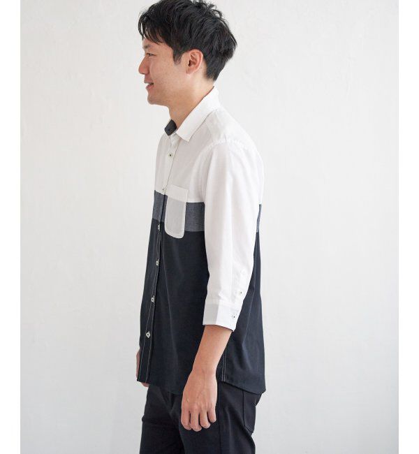 ikka「7分袖オックス胸切り替えシャツ」|シャツ・ブラウス|