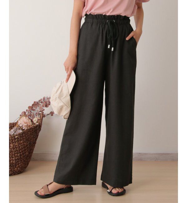 Lbc with Life「リネン混シャーリングワイドパンツ」|その他|ブラック