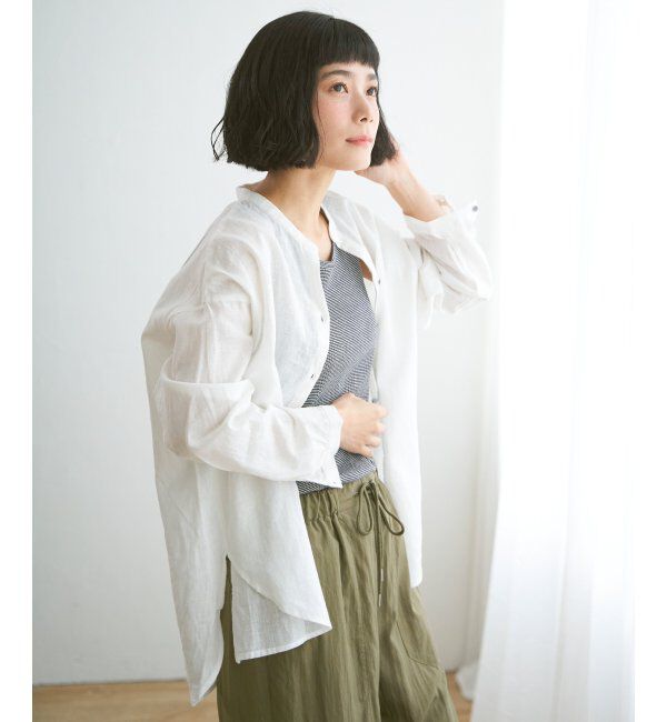 Lbc with Life「リネンコットンバンドカラーシャツ」|シャツ・ブラウス|