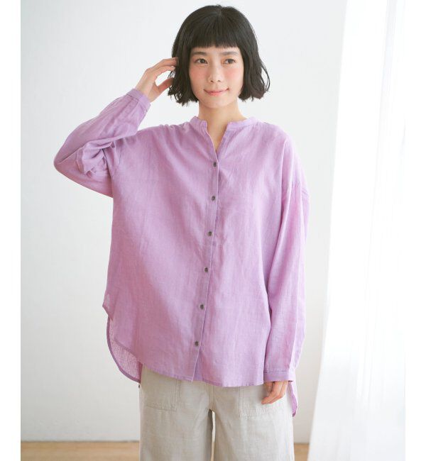 Lbc with Life「リネンコットンバンドカラーシャツ」|シャツ・ブラウス|パープル