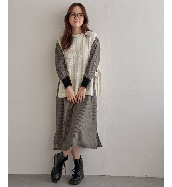 Lbc with Life「ウール混サイドリボンケーブルベスト」|ニット・セーター|