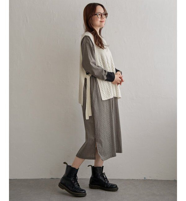 Lbc with Life「ウール混サイドリボンケーブルベスト」|ニット・セーター|