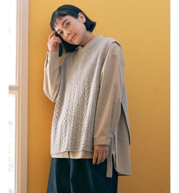 Lbc with Life「ウール混サイドリボンケーブルベスト」|ニット・セーター|ライトグレー