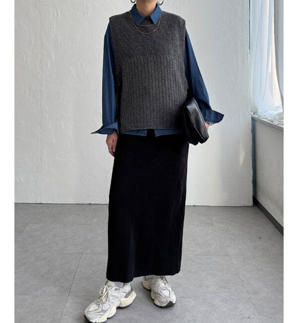 Lbc with Life「ウール混サイドリボンケーブルベスト」|ニット・セーター|