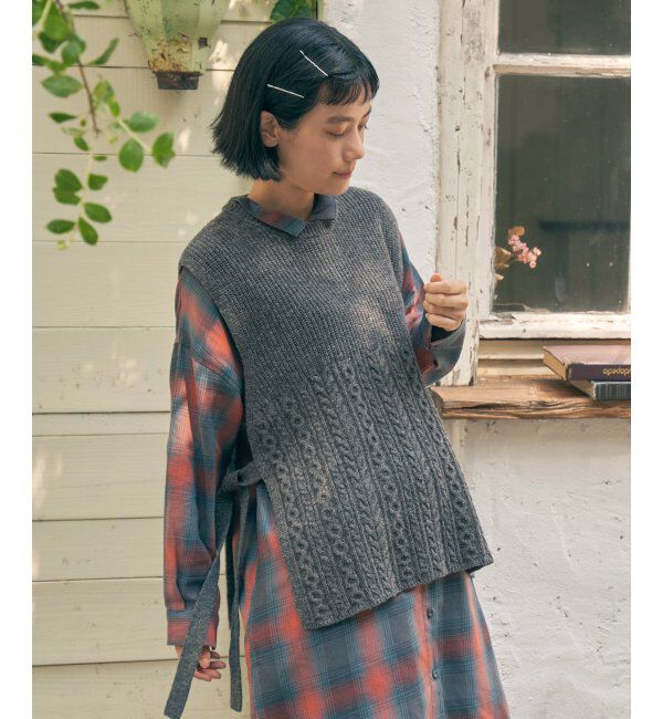 Lbc with Life「ウール混サイドリボンケーブルベスト」|ニット・セーター|