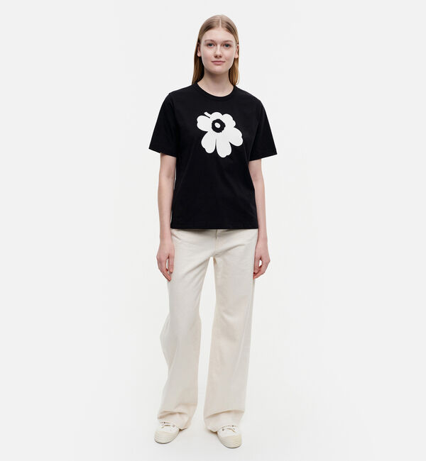 Marimekko「Erna relaxed Unikko placement Tシャツ」|シャツ・ブラウス|ﾌﾞﾗｯｸ&times;ｵﾌﾎﾜｲﾄ