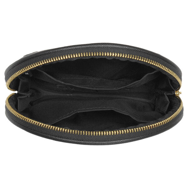  「マリークヮント シンプルエンボスデイジーラウンドポーチ ブラック 本体 (H10&times;W15&times;D5cm)」|コスメ雑貨|