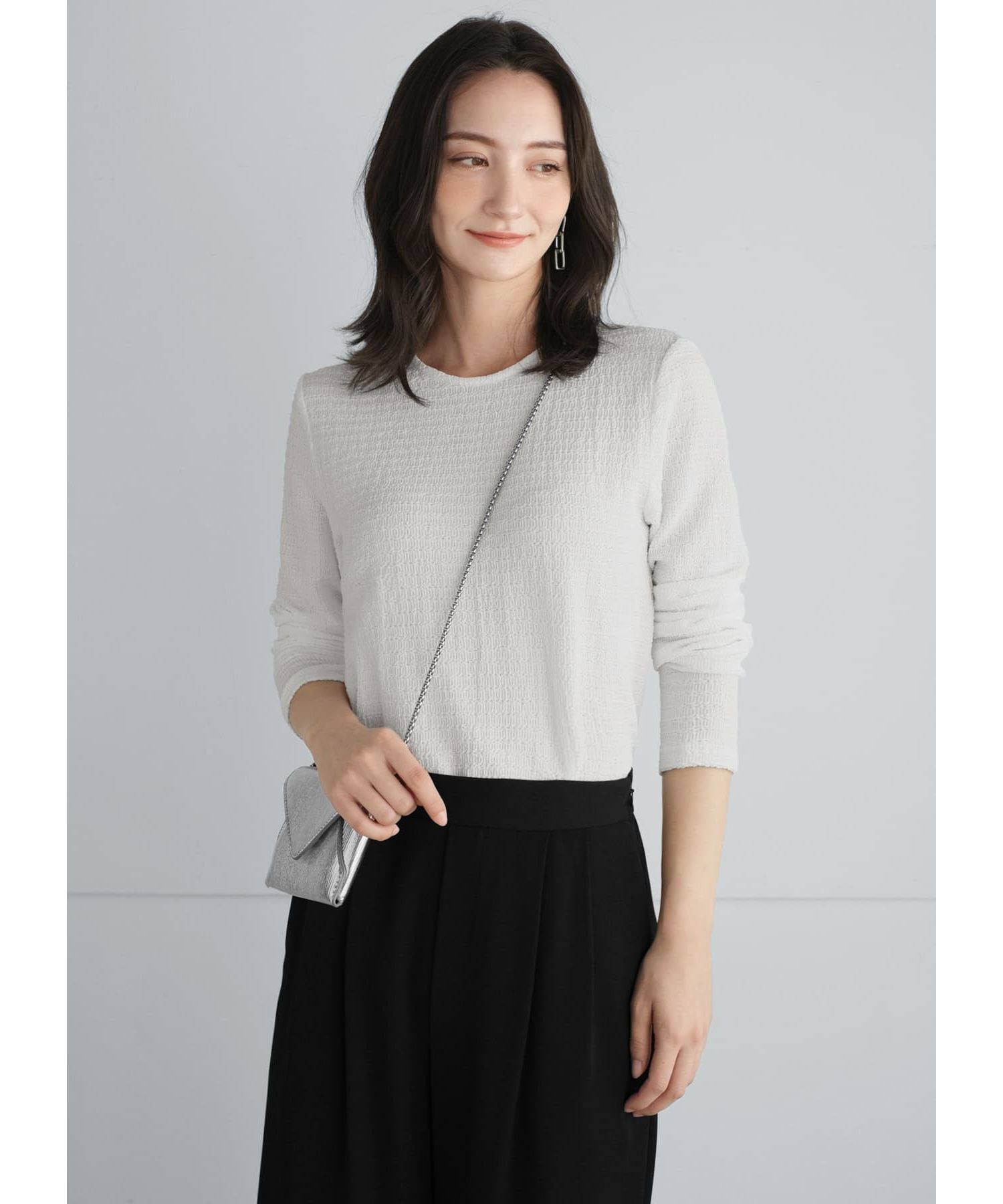 STYLE DELI「凹凸生地の長袖カットソートップス」|Tシャツ・カットソー|ホワイト